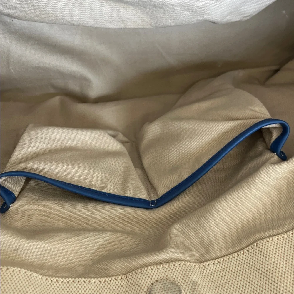 Tory Burch Large Ivory Canvas & Blue Vinyl Shoulder Beach Tote Bag Handbag - Picture 15 of 15